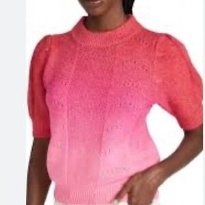 English Factory Ombre Pullover Sweater Red/Pink puffed sleeves sz XL